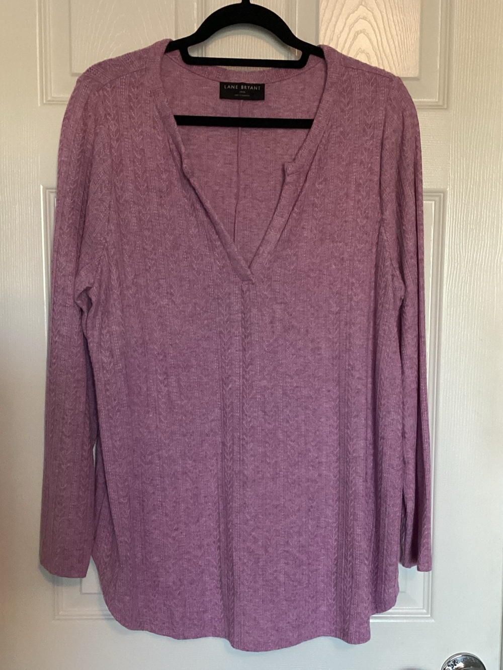 Lane Bryant Dusty Mauve Cable-Detail V-Neck Long Sleeve Top